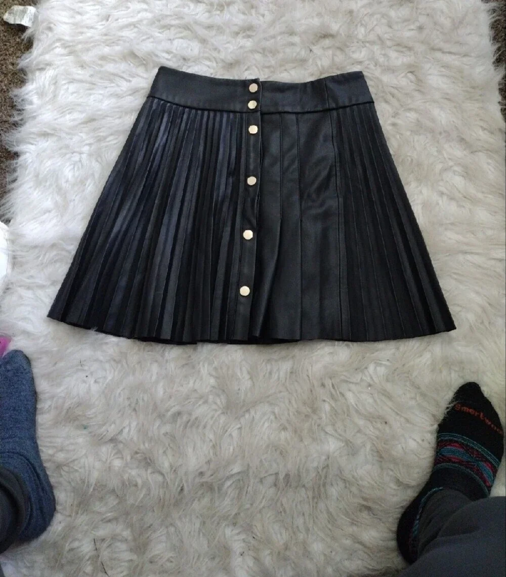 Zara Black Pleated Faux Leather Mini Skirt